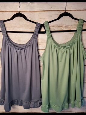 SHEIN Ruffled Hem Tank Tops in Gray and Sage Green
